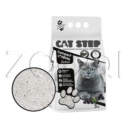 Cat Step Compact White Carbon Белый комкующийся минеральный наполнитель для кошачьих туалетов