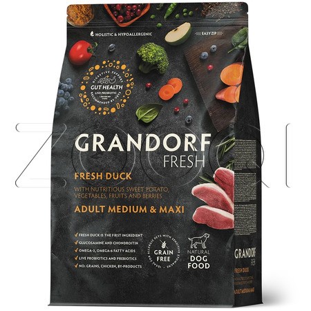 Корм Grandorf Dog Fresh Adult Medium/Maxi для собак (утка, батат)