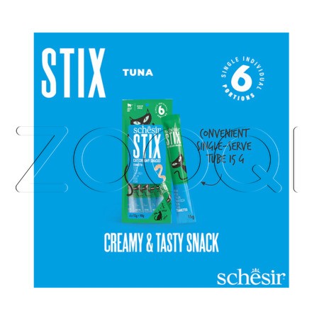 Schesir Stix Лакомство с тунцом в сливочном муссе для взрослых кошек, 6x15 г