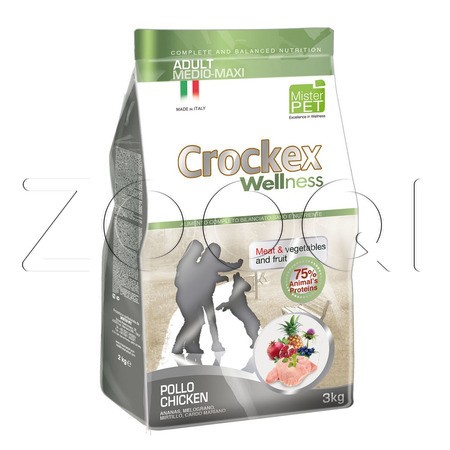 Crockex Wellness Adult Dog Medium/Maxi Chicken & Rice для взрослых собак средних и крупных пород (курица, рис), 12 кг