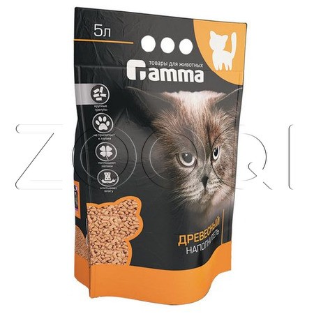 Gamma Наполнитель для кошачьих туалетов (древесный впитывающий, крупные гранулы), 5 л