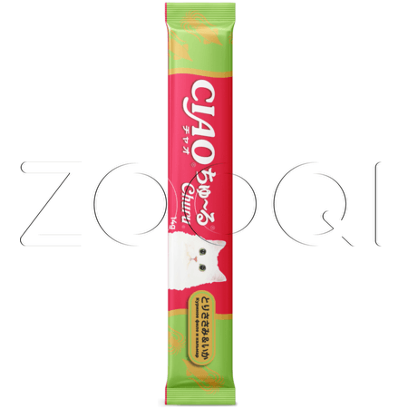 INABA CIAO Churu Пюре-лакомство для кошек (куриное филе, кальмар), 14 г x 4 шт