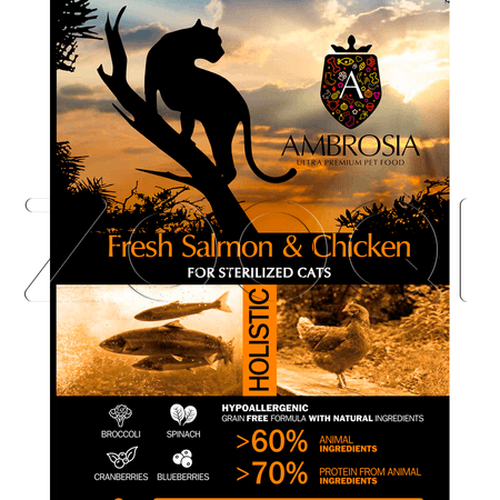 Корм Ambrosia Grain Free Adult Sterilized Fresh Salmon & Chicken для кошек (лосось, курица)