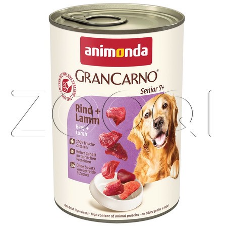 Консерва GranCarno Senior для собак (говядина, ягненок), 400 г