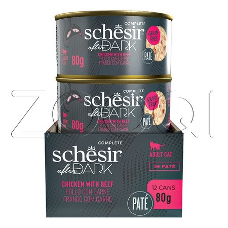 Schesir Cat After Dark Консервы с курицей и говядиной в паштете для взрослых кошек, 80 г