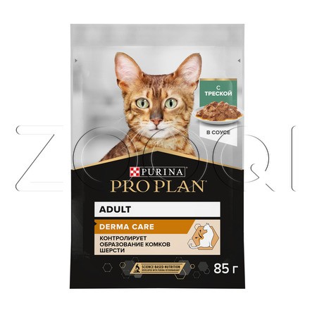 Purina Pro Plan Derma Care Adult для здоровья шерсти и кожи взрослых кошек (кусочки с треской в соусе), 85 г