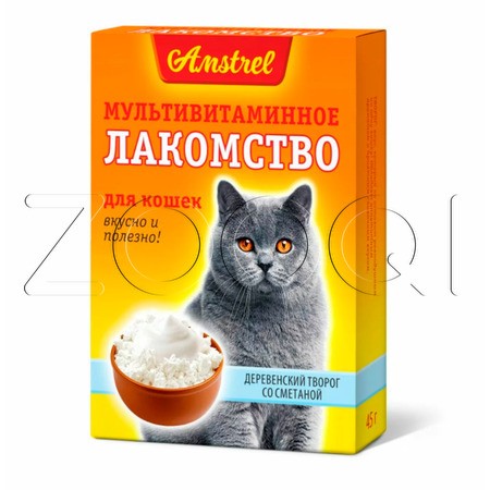 Amstrel Лакомство мультивитаминное для кошек «Деревенский творог со сметаной»