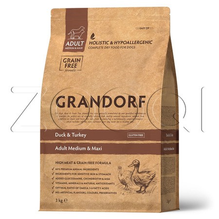 Grandorf Duck & Turkey Adult Medium & Maxi для взрослых собак средних и крупных пород (утка, индейка)
