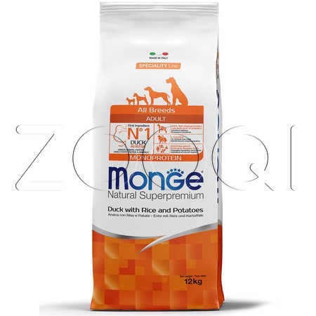 Monge Dog Speciality Line Monoprotein для взрослых собак всех пород (утка с рисом и картофелем)