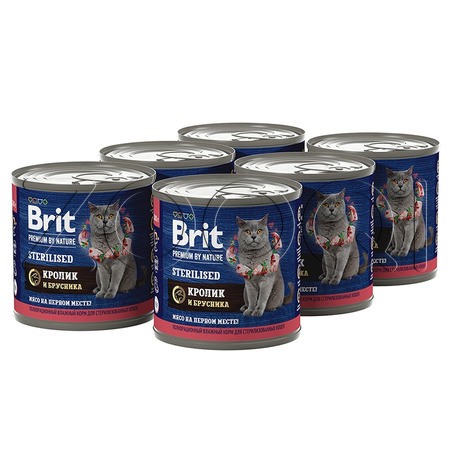 Brit Premium by Nature Sterilised с мясом кролика и брусникой для стерилизованных кошек, 200 г