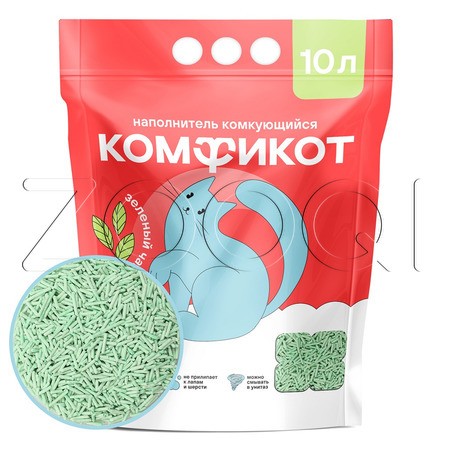 Комфикот Наполнитель тофу комкующийся для кошачьего туалета (зеленый чай)