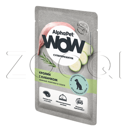 Пауч AlphaPet WOW Суперпремиум для собак (кролик с кабачком в соусе), 85 г