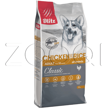 Blitz Classic Chicken & Rice Adult Dog All Breeds для взрослых собак всех пород (Курица с рисом)