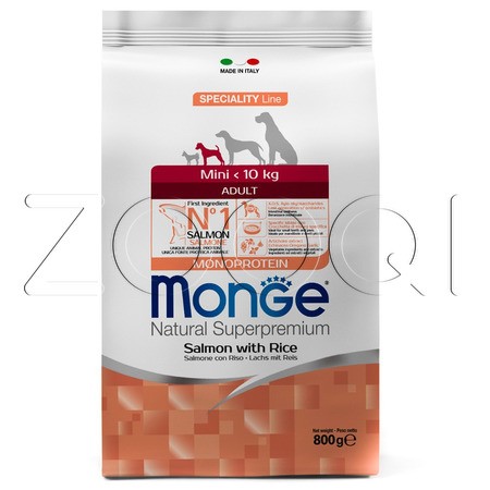 Monge Dog Speciality Line Monoprotein Mini Adult взрослых собак мелких пород (лосось, рис)