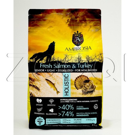 Корм Ambrosia Grain Free Mini Senior Fresh Salmon & Turkey для собак (лосось, индейка)