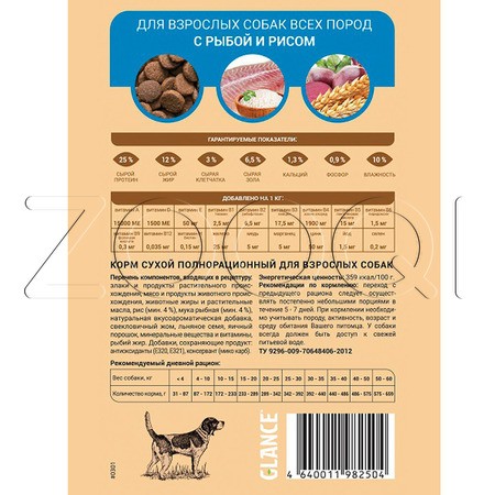 Glance для собак всех пород (Рыба и рис), 20 кг