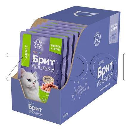 Пауч Брит Премиум Cat Adult для кошек (ягненок в желе), 85 г