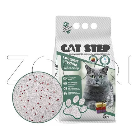 Cat Step Compact White French Soap Комкующийся минеральный наполнитель (марсельское мыло)