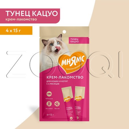 Мнямс Крем-лакомство для кошек (тунец Кацуо), 4 x 15 г