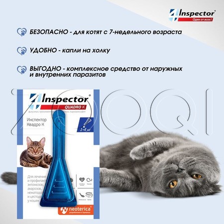 Инспектор Квадро К Капли для кошек, 1 пипетка
