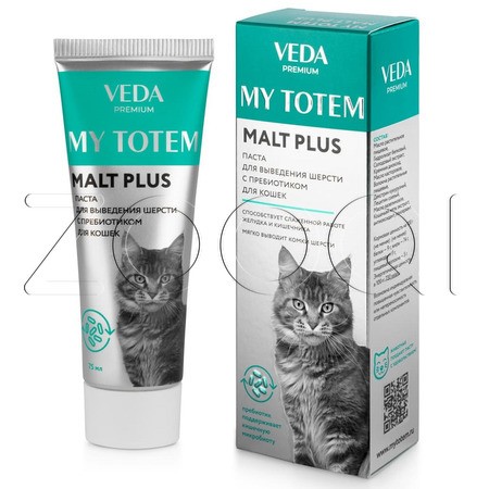 VEDA MY TOTEM MALT PLUS Паста для выведения шерсти с пребиотиком для кошек, 75 мл