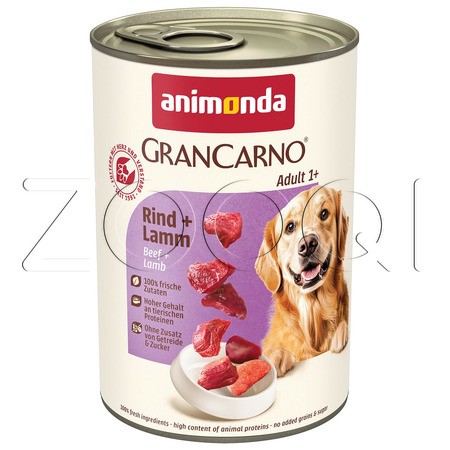 Консерва GranCarno Adult для собак (говядина, ягненок), 400 г