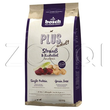 Bosch PLUS Adult Strauss & Kartoffel для взрослых собак всех пород (страус с картофелем)