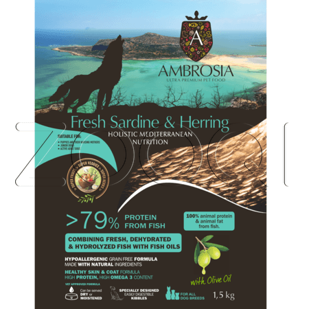 Ambrosia Mediterranean Diet Fresh Sardine & Herring для щенков и молодых собак всех пород (сардина, сельдь)