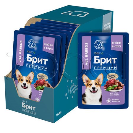 Пауч Брит Премиум Dog Adult для собак (ягнёнок в соусе), 85 г