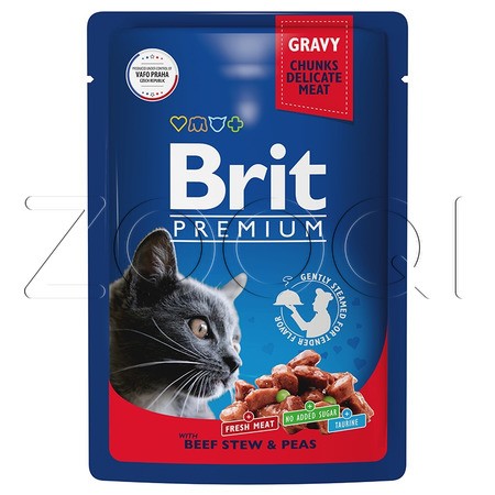 Brit Premium Cat Пауч для взрослых кошек говядина и горошек, 85 г