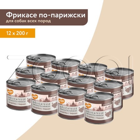 Паштет Мнямс Деликатес «Фрикасе по-парижски» для собак (индейка, травы), 200 г