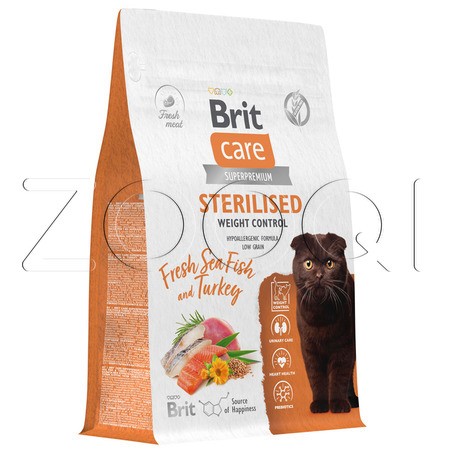 Brit Care Cat Sterilised Weight Control с морской рыбой и индейкой для стерилизованных кошек