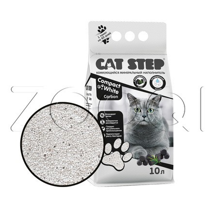 Cat Step Compact White Carbon Белый комкующийся минеральный наполнитель для кошачьих туалетов