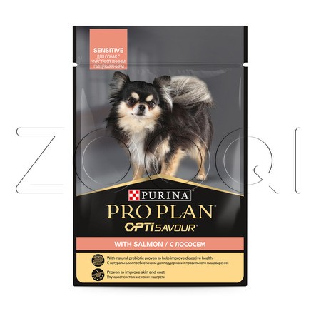 Purina Pro Plan Opti Savour Adult для взрослых собак с чувствительным пищеварением (лосось в соусе), 85 г