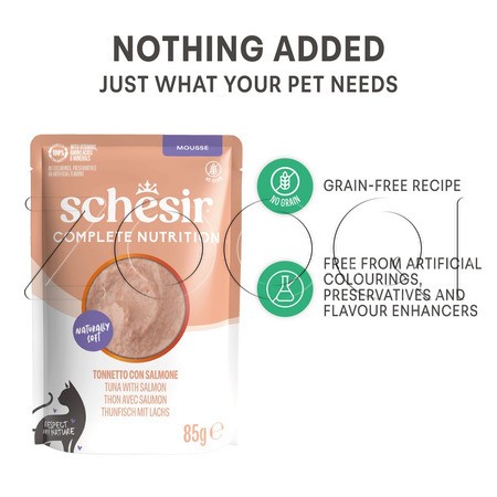 Мусс Schesir Cat Complete Nutrition для кошек (тунец, лосось), 85 г