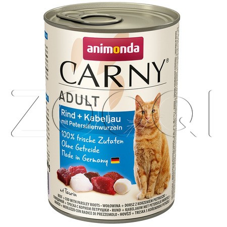 Консерва Carny Adult для кошек (говядина, треска с корнем петрушки), 400 г
