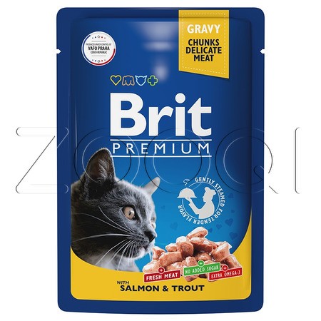 Brit Premium Cat Пауч для взрослых кошек лосось и форель, 85 г