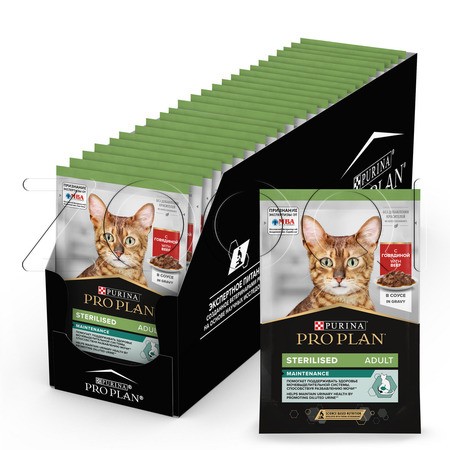 Purina Pro Plan Maintenance Sterilised Adult для взрослых стерилизованных кошек (кусочки с говядиной в соусе), 85 г