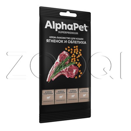 AlphaPet Superpremium Крем-лакомство для кошек (ягненок, облепиха), 48 г