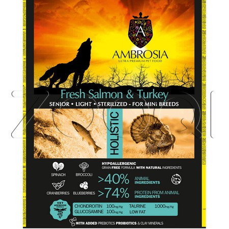 Корм Ambrosia Grain Free Mini Senior Fresh Salmon & Turkey для собак (лосось, индейка)