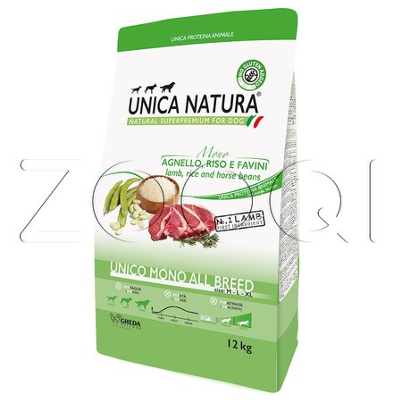 Корм Unica Natura Mono для собак (ягненок, рис, конские бобы)