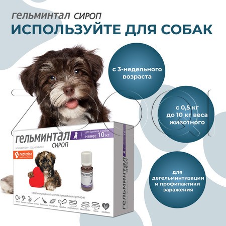 Гельминтал Cироп для щенков и собак, 10 мл