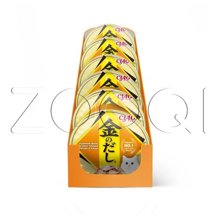 Консерва INABA CIAO Kinnodashi Сup для кошек (куриное филе и микс тунцов Магуро и Кацуо), 70 г