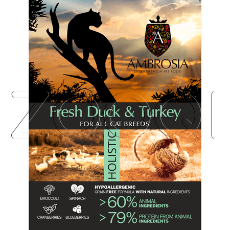 Корм Ambrosia Grain Free Adult Sterilized Fresh Duck & Turkey для кошек (утка, индейка)