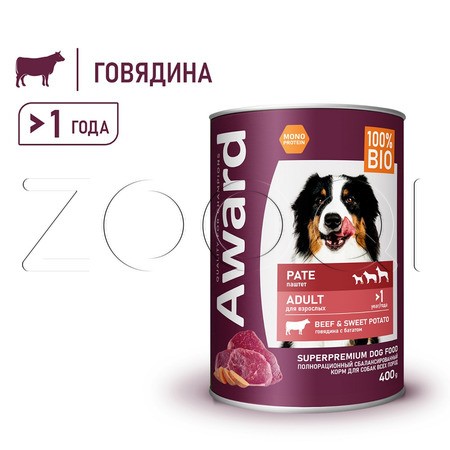 Паштет Award для собак (говядина, батат), 400 г