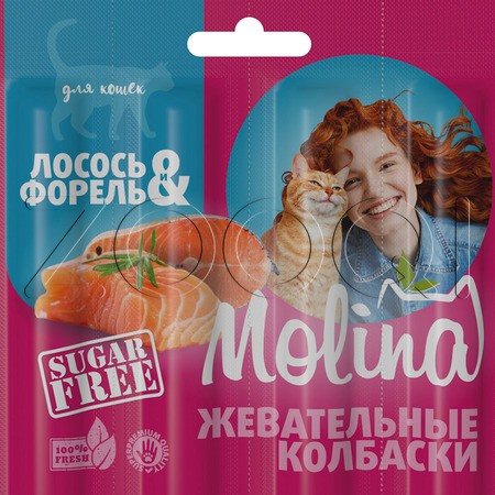 Molina Жевательные колбаски из лосося и форели для кошек, 20 г