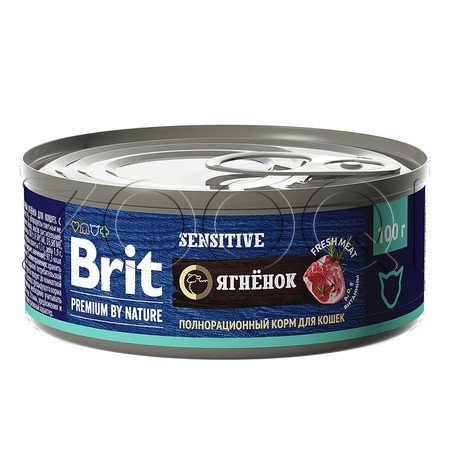 Brit Premium by Nature Sensitive с мясом ягнёнка для кошек с чувствительным пищеварением, 100 г