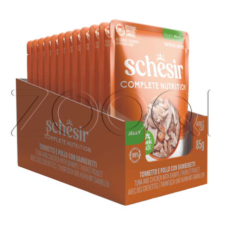 Пауч Schesir Cat Complete Nutrition для кошек (тунец, курица, креветки в желе), 85 г