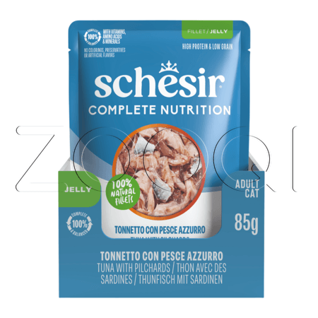 Пауч Schesir Cat Complete Nutrition для кошек (тунец, сардины в желе), 85 г