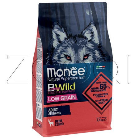 Корм Monge Dog BWild Low Grain Adult для собак (оленина)